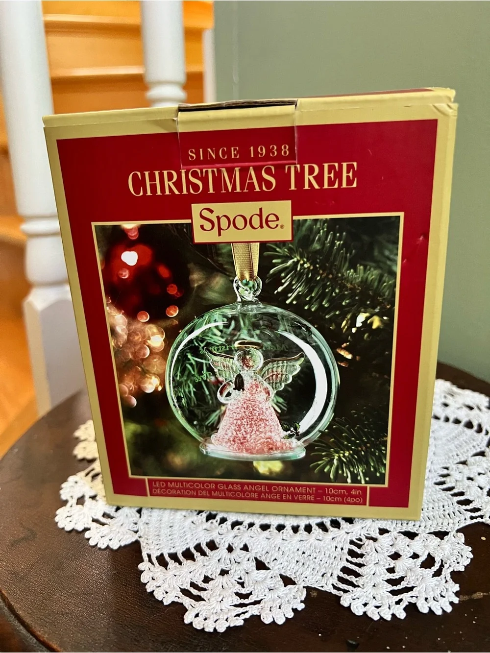 Spode Christmas Tree LED Multicolor Glass Angel blown glass ornament NIB